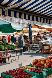Food stand at a market in Vienna
