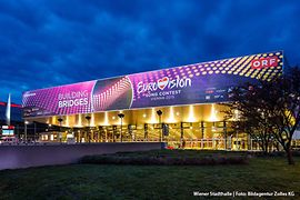 Wiener Stadthalle exterior view during Eurovision Song Contest 2015